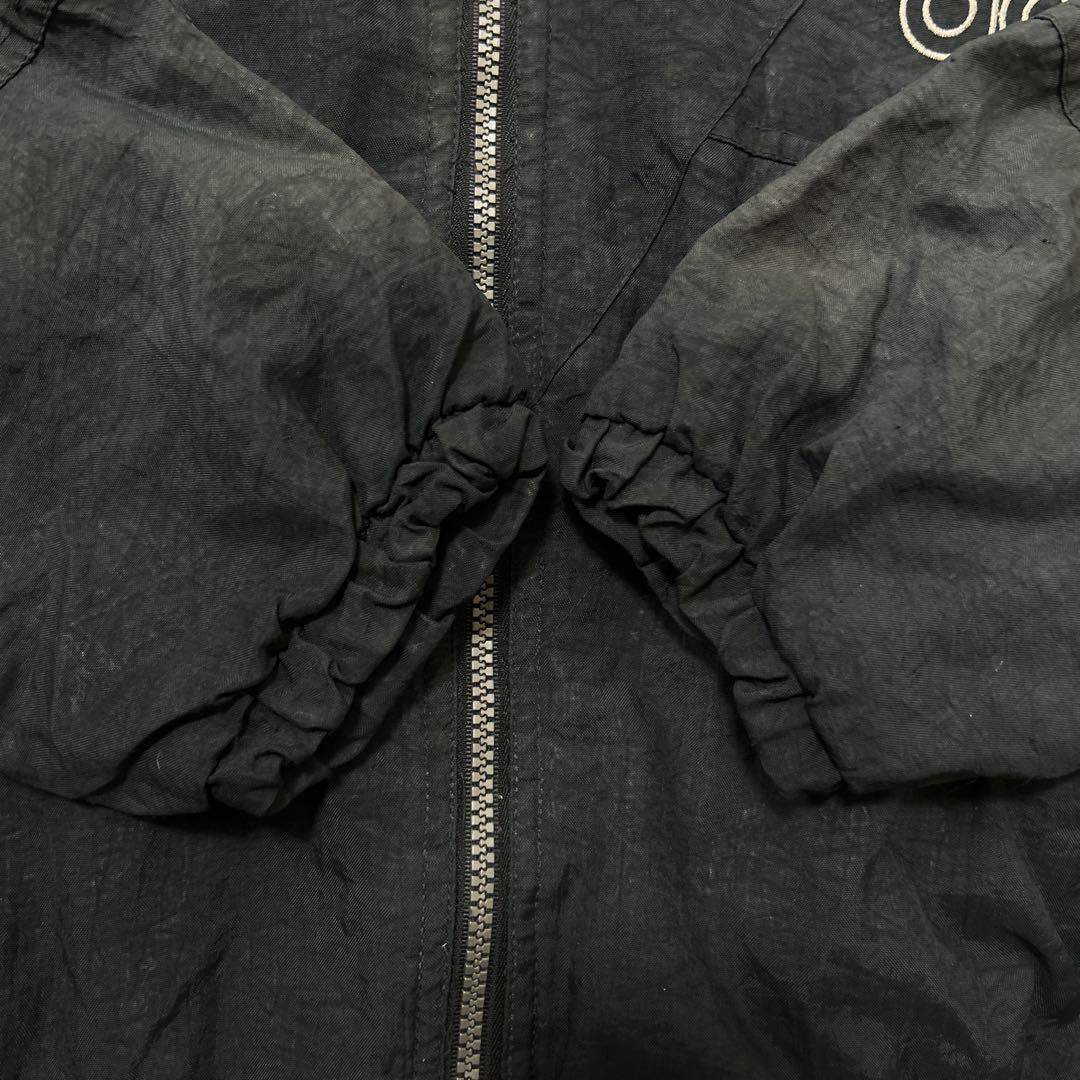 90s adidas フーディー ナイロンジャケット ロゴ刺繍 ブラック L