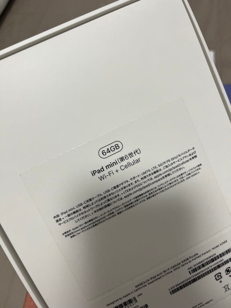 iPad mini 第6世代 Wi-Fi＋Cellular 64GB ラベンダー