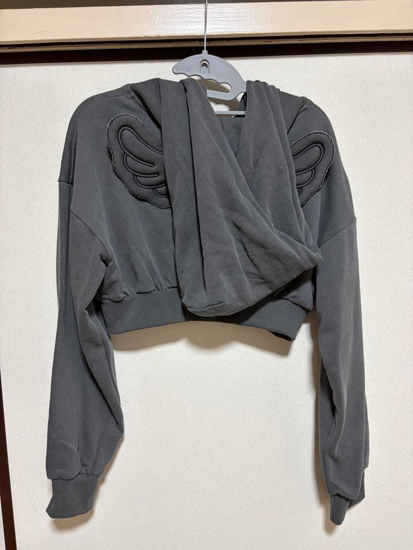 Lillilly 羽の刺繍付きクロップドフーディ