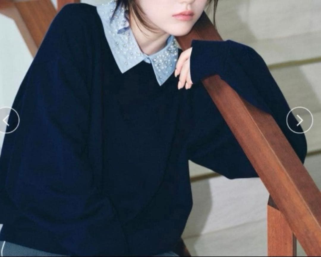 25AW SNIDEL ビジュー衿スウェット ネイビー