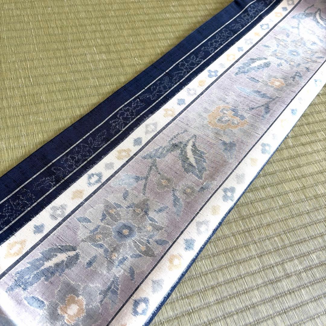 正絹　紬　全通袋帯《ライン　花》