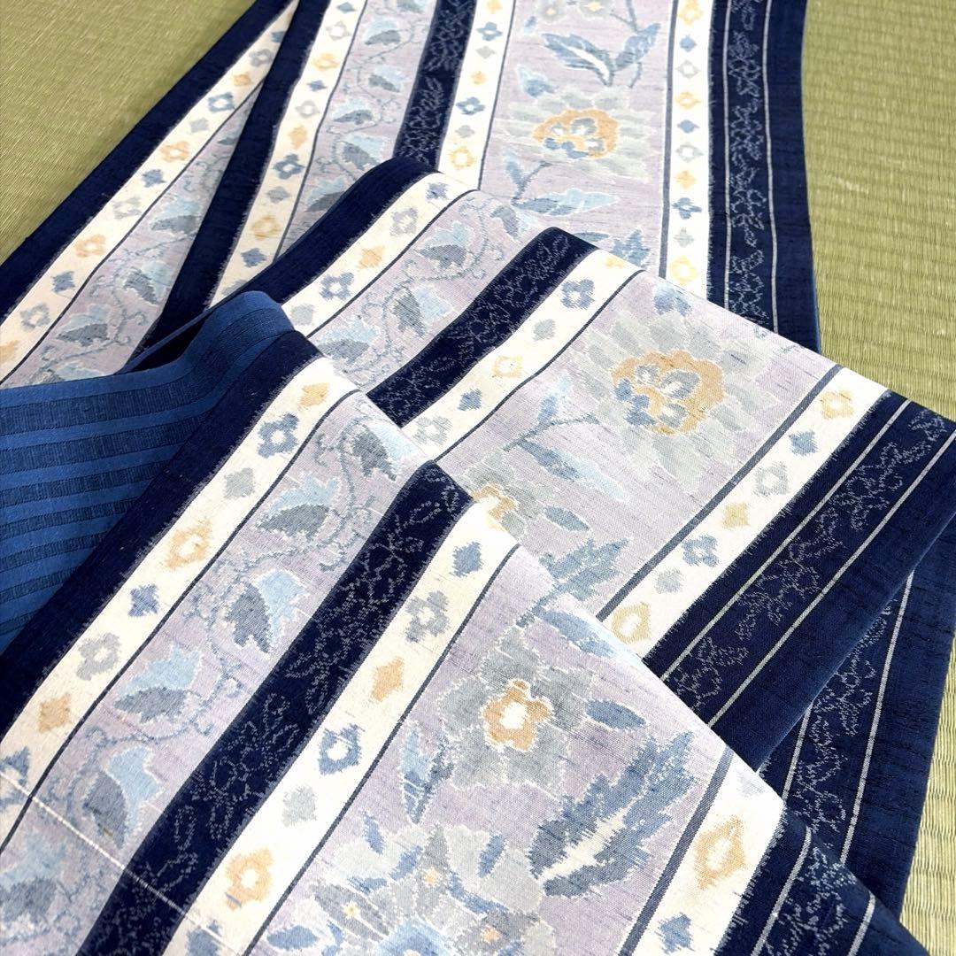 正絹　紬　全通袋帯《ライン　花》