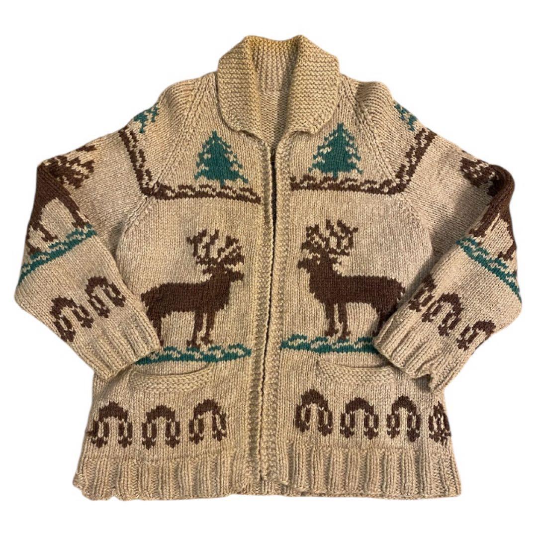 60s カウチンセーター トナカイ柄　ウールニット ヴィンテージ