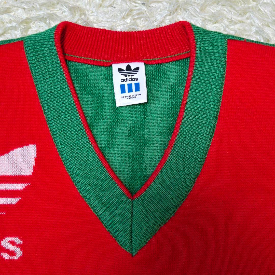 アディダス ニット 長袖 ビッグロゴ デサント社製 グリーン レッド サイズO