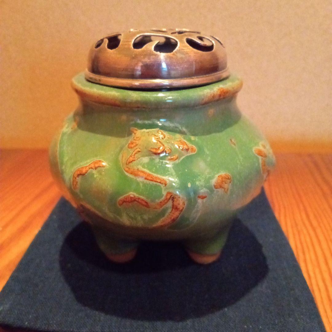 【希少作(幻】 真作 法正寺 (法勝寺:板窯) 香炉 彫刻模様(火舎付)