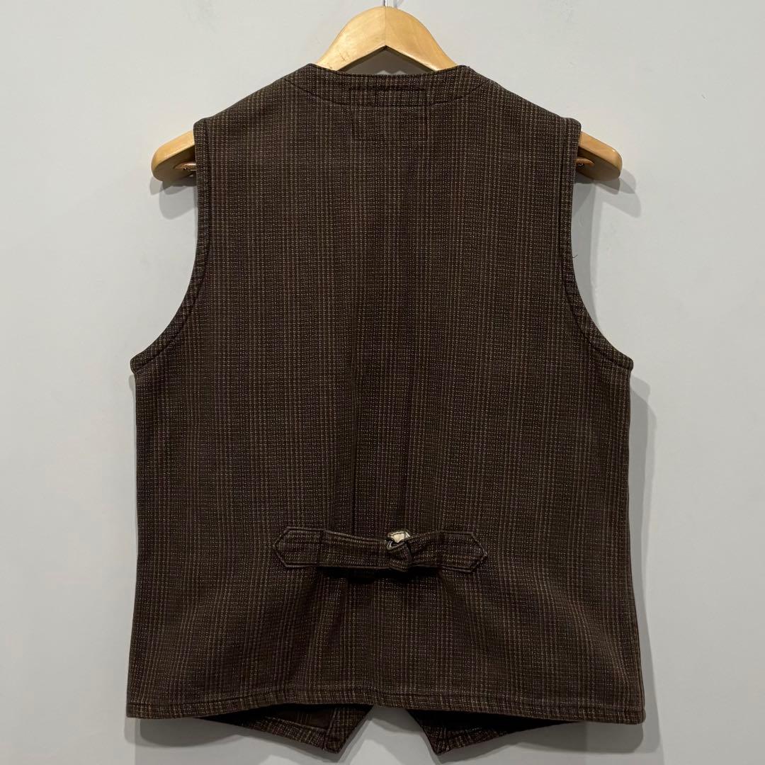 美品 SUGAR CANE ブラウン ストライプ チェック ワーク ベスト 38