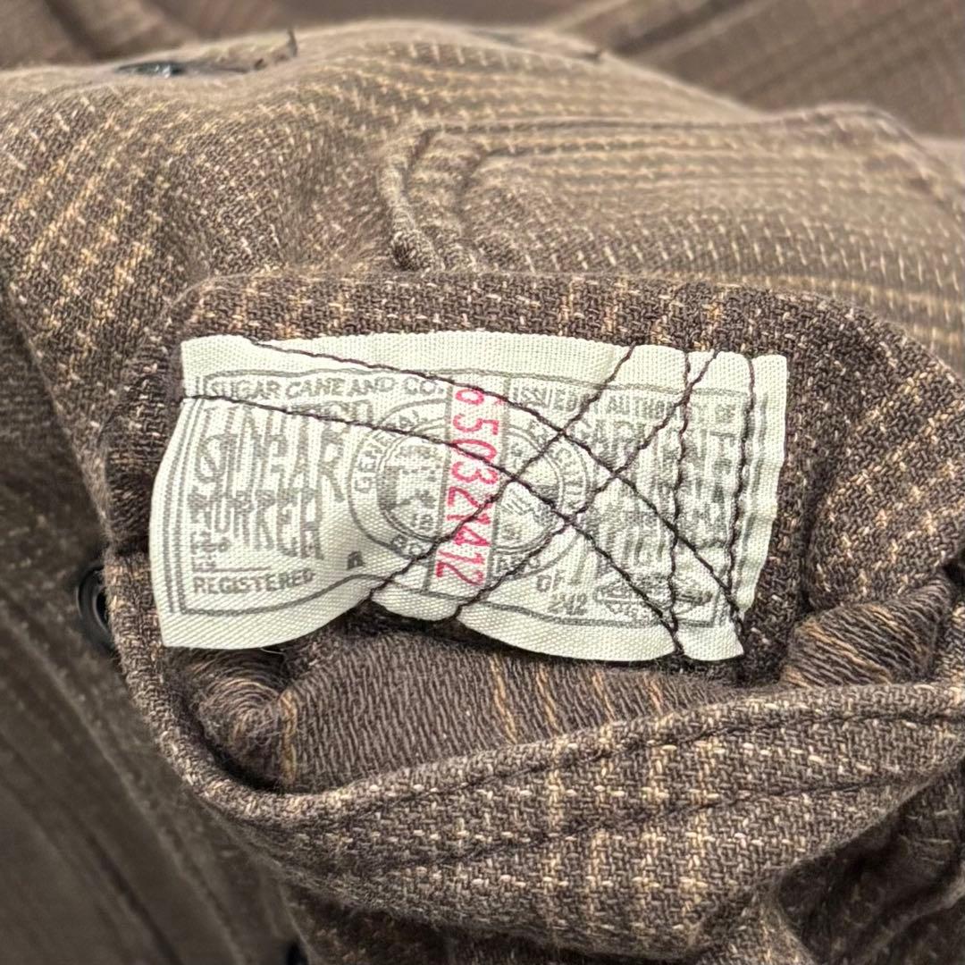 美品 SUGAR CANE ブラウン ストライプ チェック ワーク ベスト 38