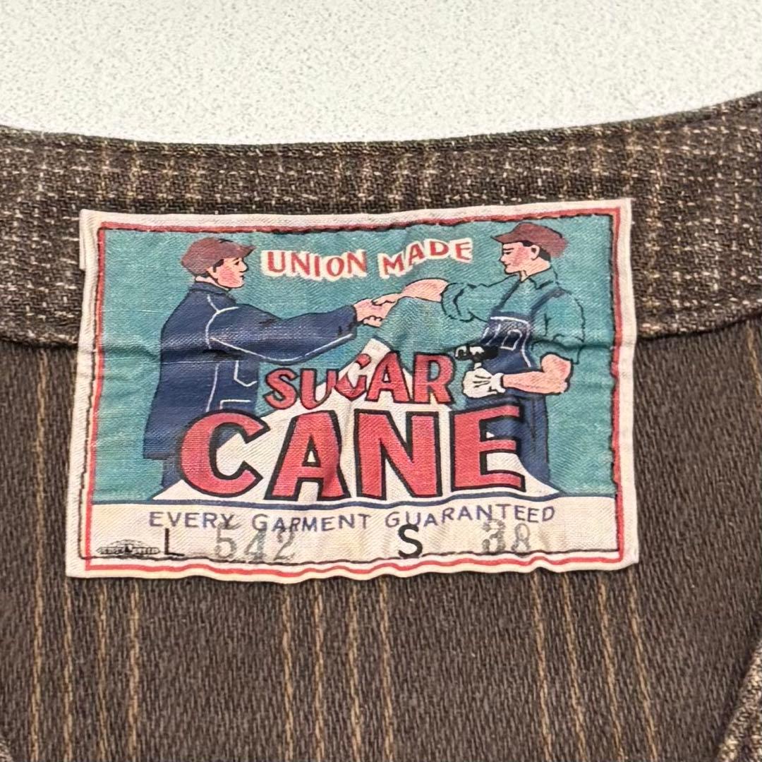 美品 SUGAR CANE ブラウン ストライプ チェック ワーク ベスト 38