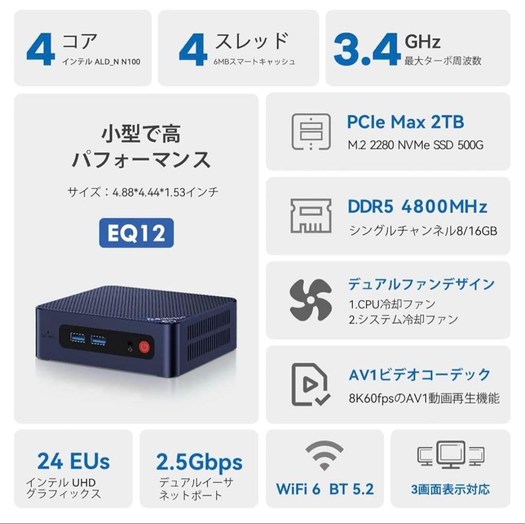 261140 Beelink EQ12 Mini Pc N100プロセッサー