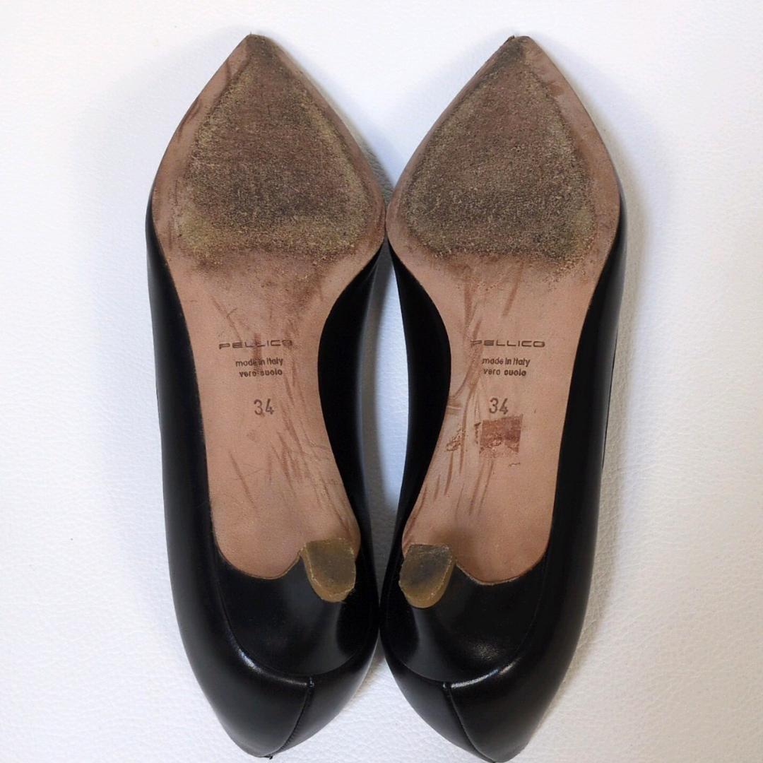 美品 ペリーコ アネッリ ヒール ポインテッドトゥ 34 21cm レザー
