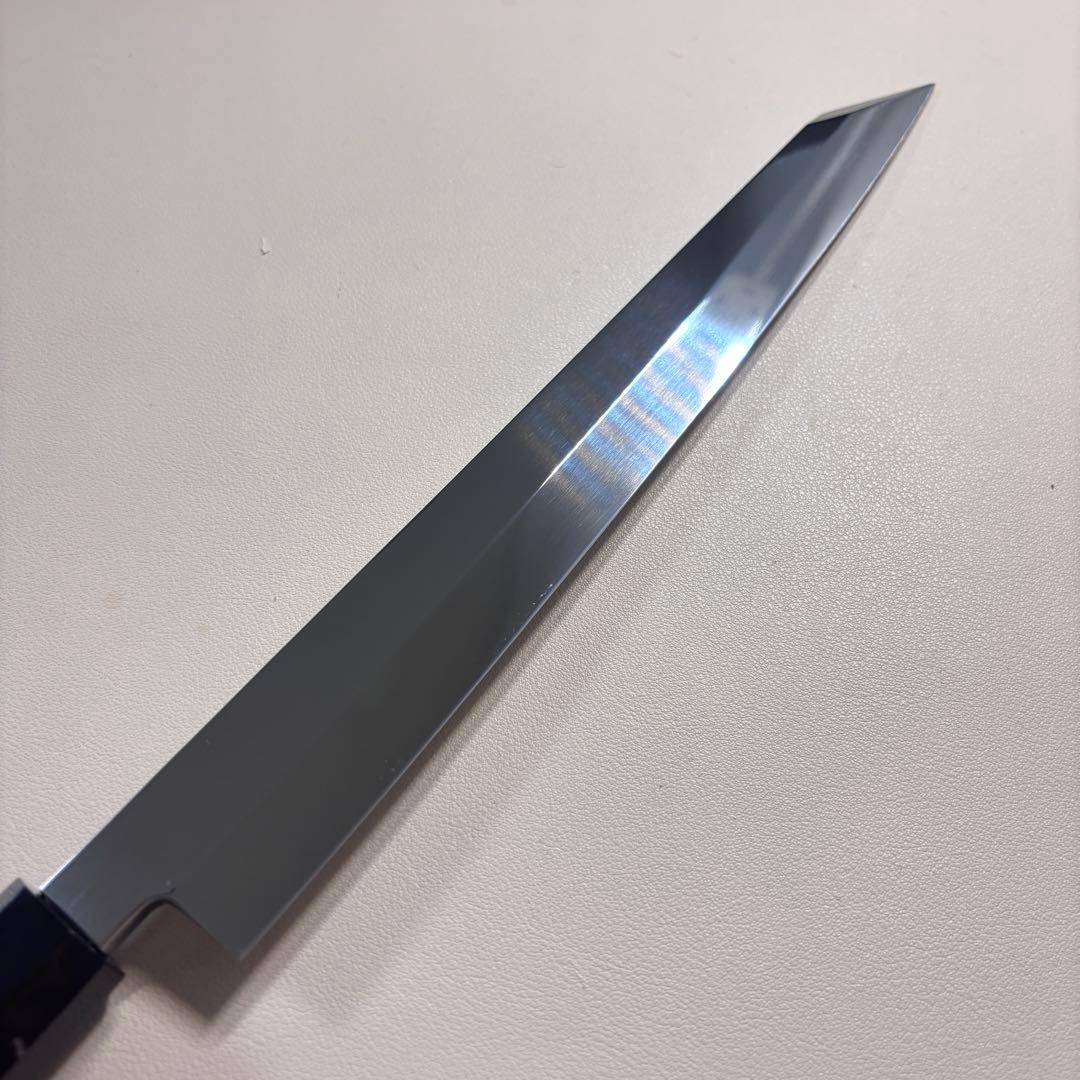 270mm 切付柳刃包丁 鏡面　黒檀黒水牛八角柄 刺身包丁 【全鋼】鞘付き