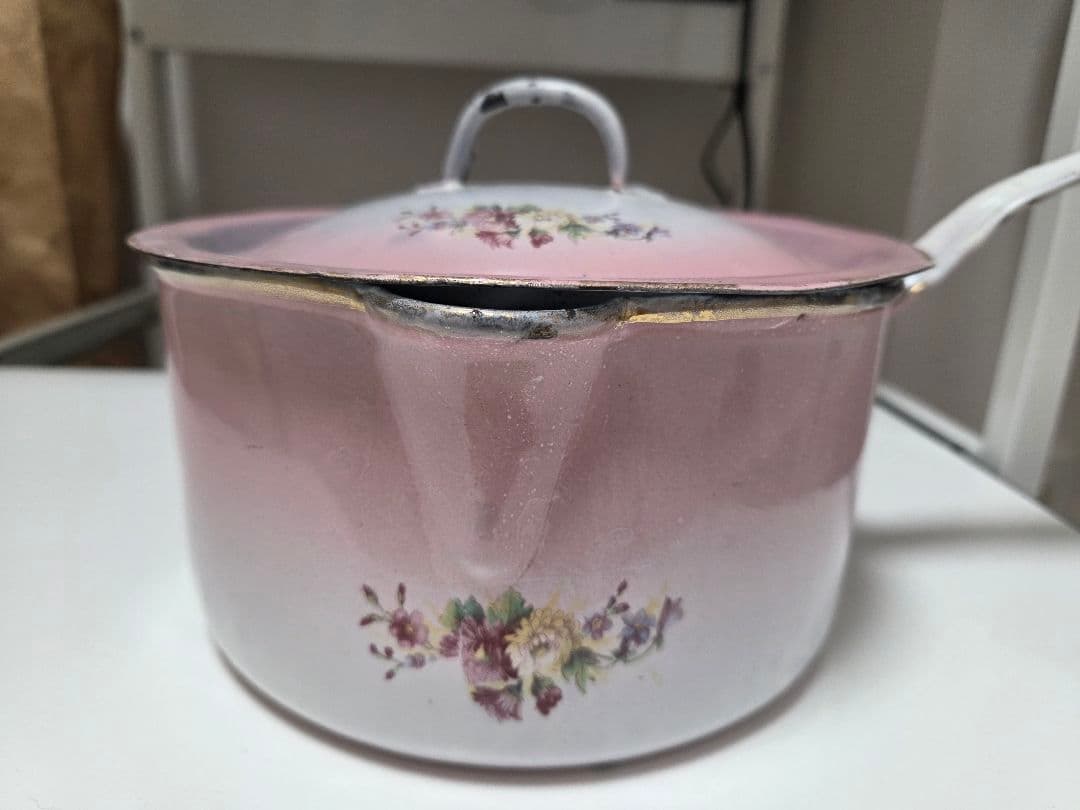 アンティーク花柄ホーロー鍋セット