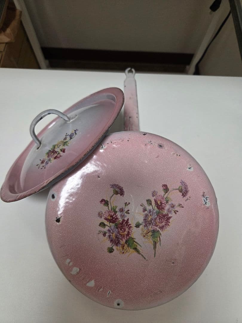 アンティーク花柄ホーロー鍋セット