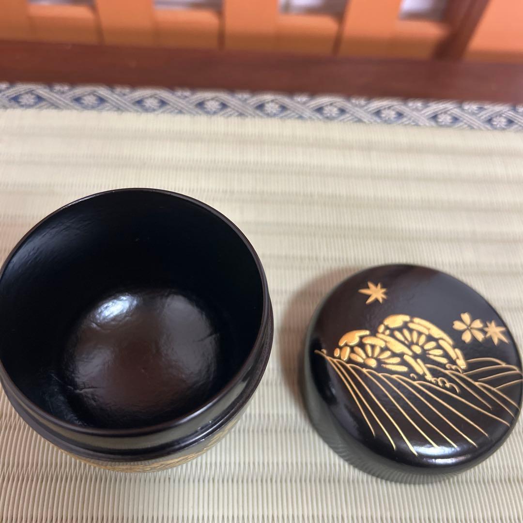 石井隆鳳作　一閑波車蒔絵　利休棗　共箱　茶道具