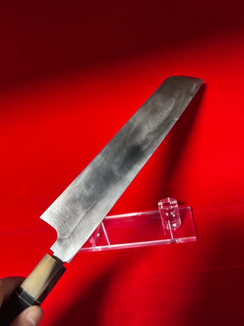 01566 包丁　保勝　ハモ切　片刃　津軽打刃物　墨流し　地肌綺麗　箱付　未使用