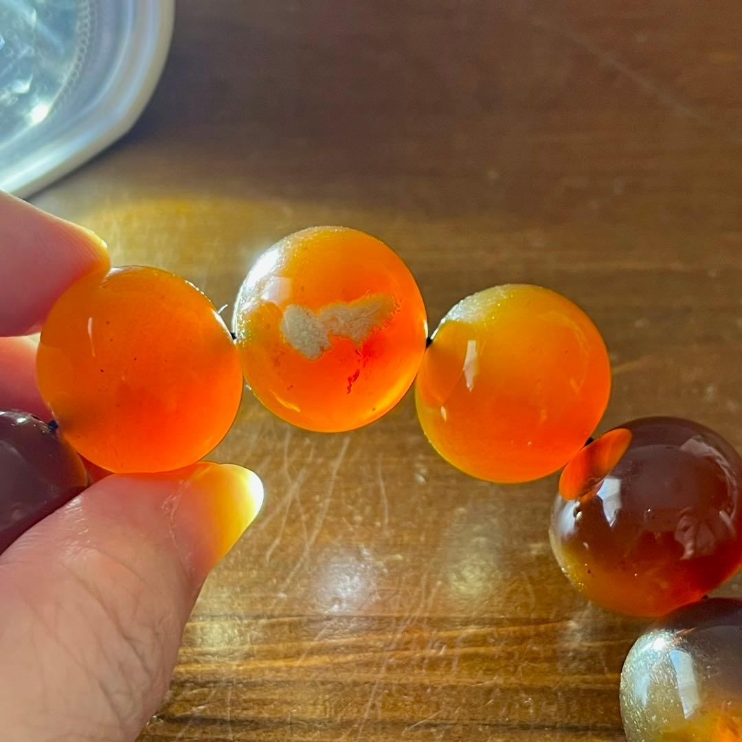 琥珀 20mm レッド ブルーアンバー ミルキー花琥珀 希少 巨大 ブレスレット