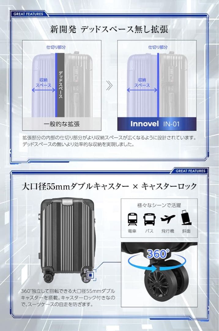 ⑥スーツケース キャリーケース キャリーバッグ 大型 Lサイズ 7泊 キャスター