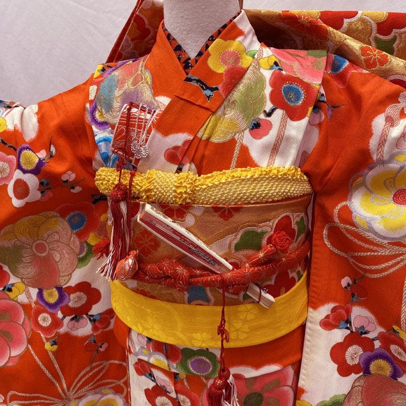 503ag23◎七五三 七歳 女児 アンティーク ねじり梅 着物&袋帯&長襦袢◎