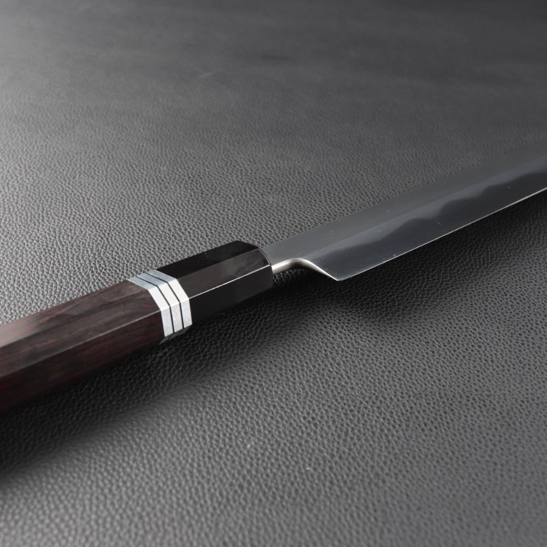 尺三 水本焼 MKH1高炭素鋼 互の目 切付柳刃包丁 究極の切れ味 黒檀八角柄