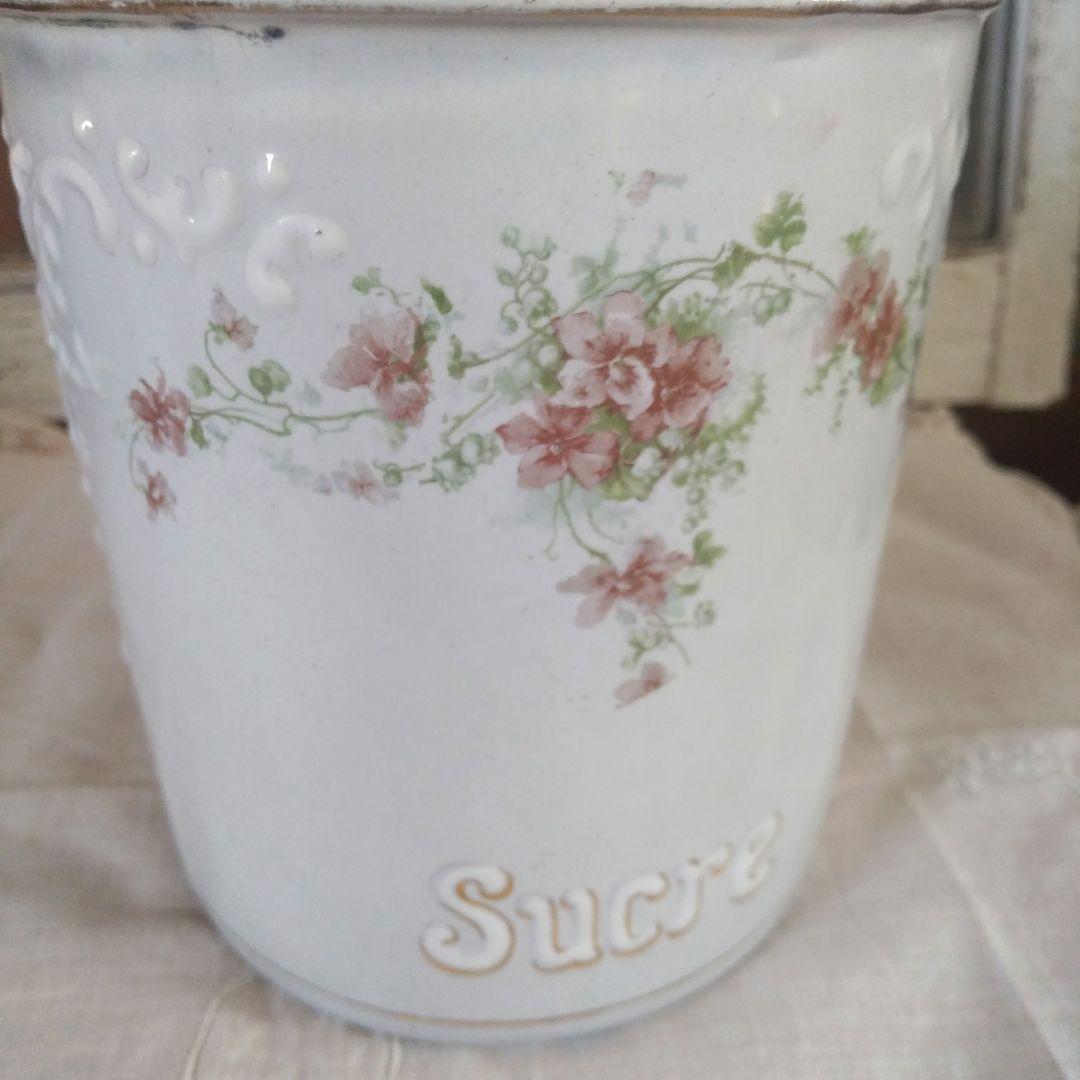 レア✨フランスアンティーク BF社 ホーローキャニスター すみれ 菫 花柄