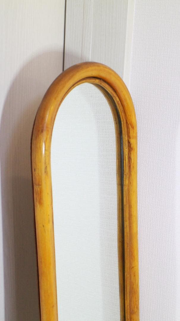 籐ラタン 大型ミラー 鏡 壁掛け アーチ型 全身 姿見 アンティーク