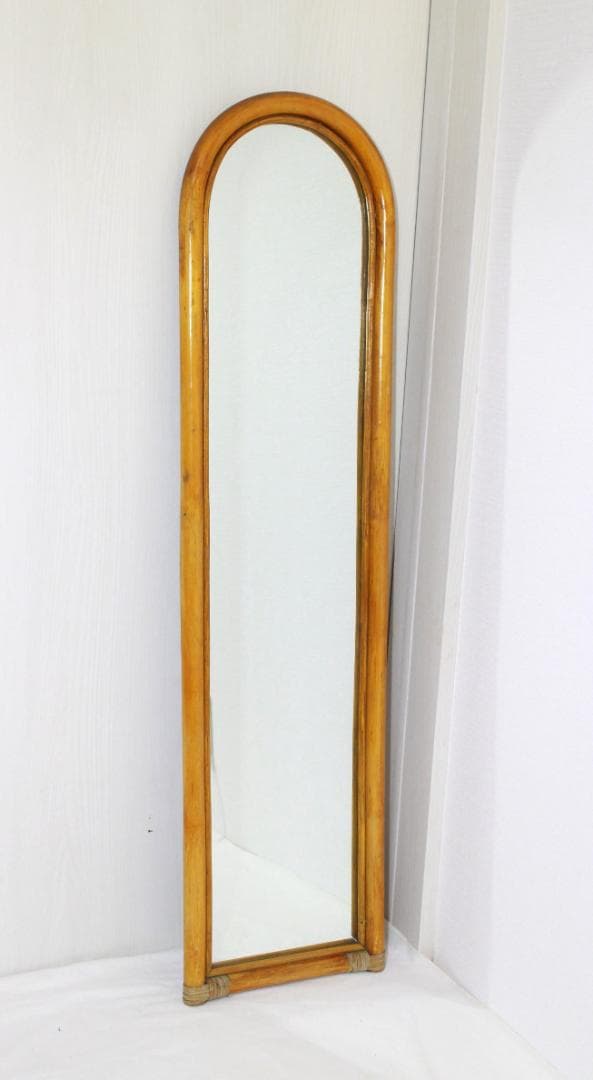 籐ラタン 大型ミラー 鏡 壁掛け アーチ型 全身 姿見 アンティーク