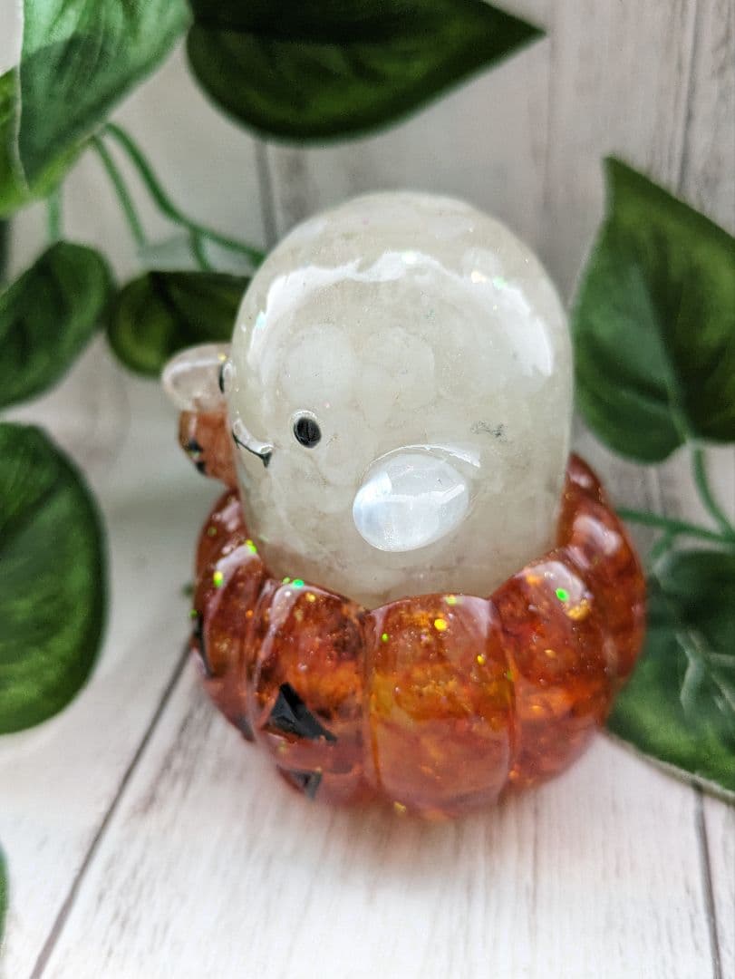 おばけちゃん形オルゴナイト２体とかぼちゃの入れ物のよくばりセット☆