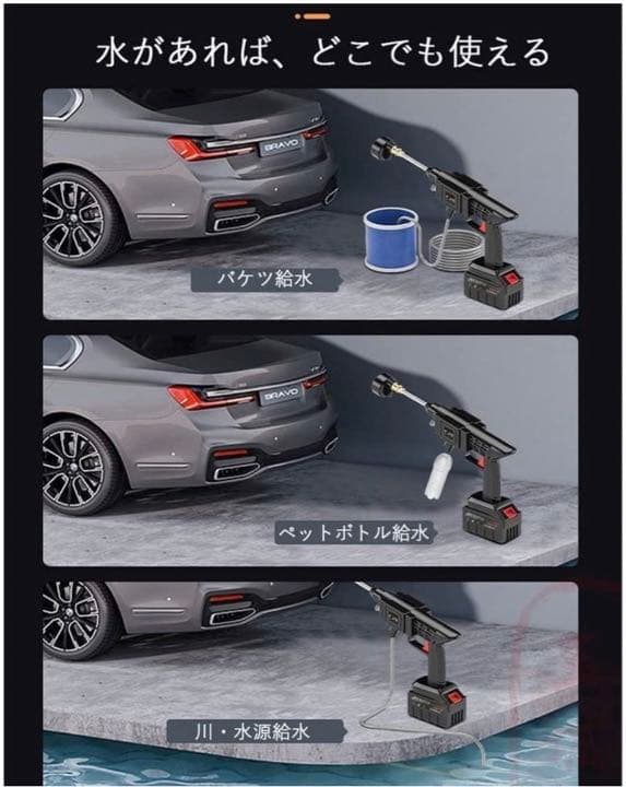 高圧洗浄機 充電式 コードレス ハンディ クリーナー 15000mAhバッテリー