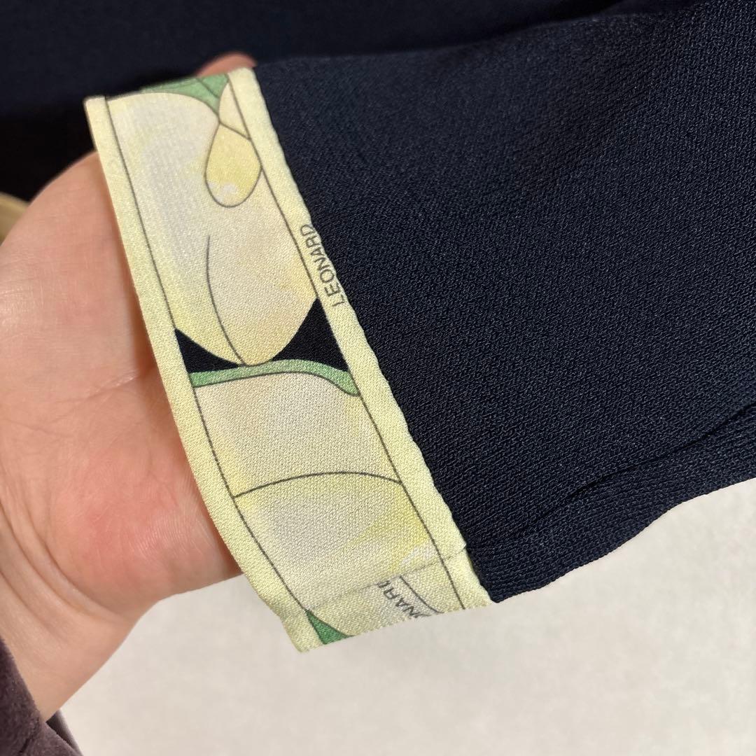 LEONARD 花柄 長袖カーディガン 黒