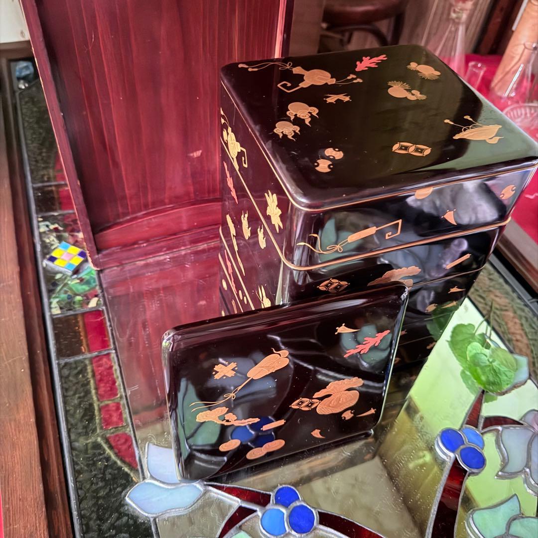 超限定1月23日20時迄‼️JAPAN『図替り宝尽くし』蒔絵梨地四段重台座付木箱入