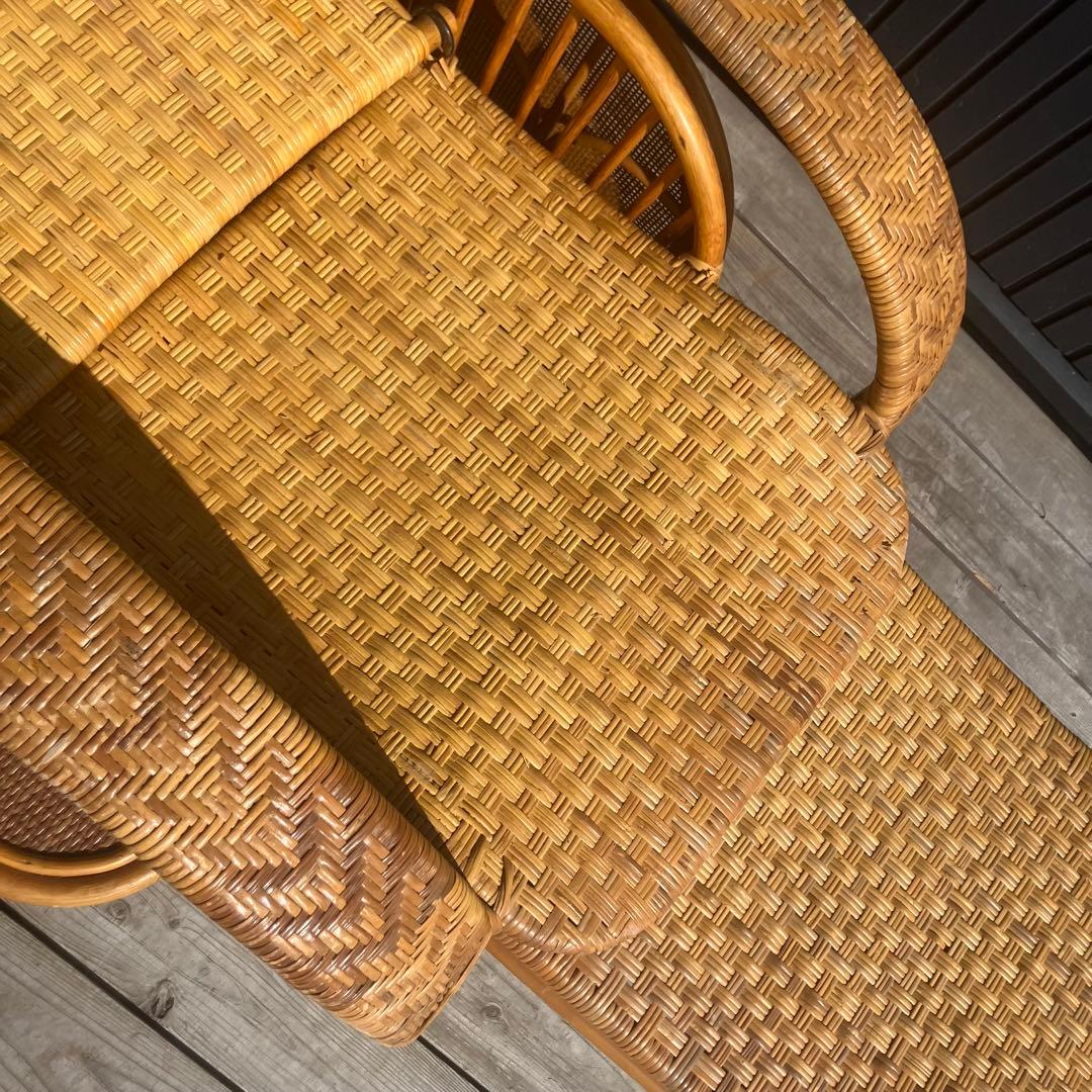 昭和レトロ ラタンリクライニングチェア オットマン付き 1人掛けソファー 古家具