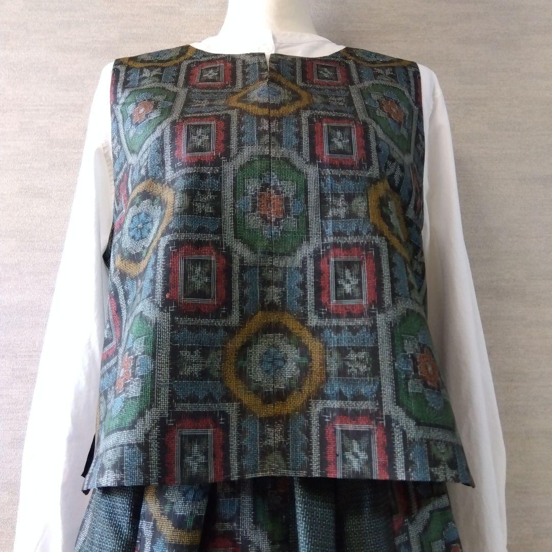 楊貴妃　2026F 021　着物リメイク　2つの緑の大島紬　セットアップ