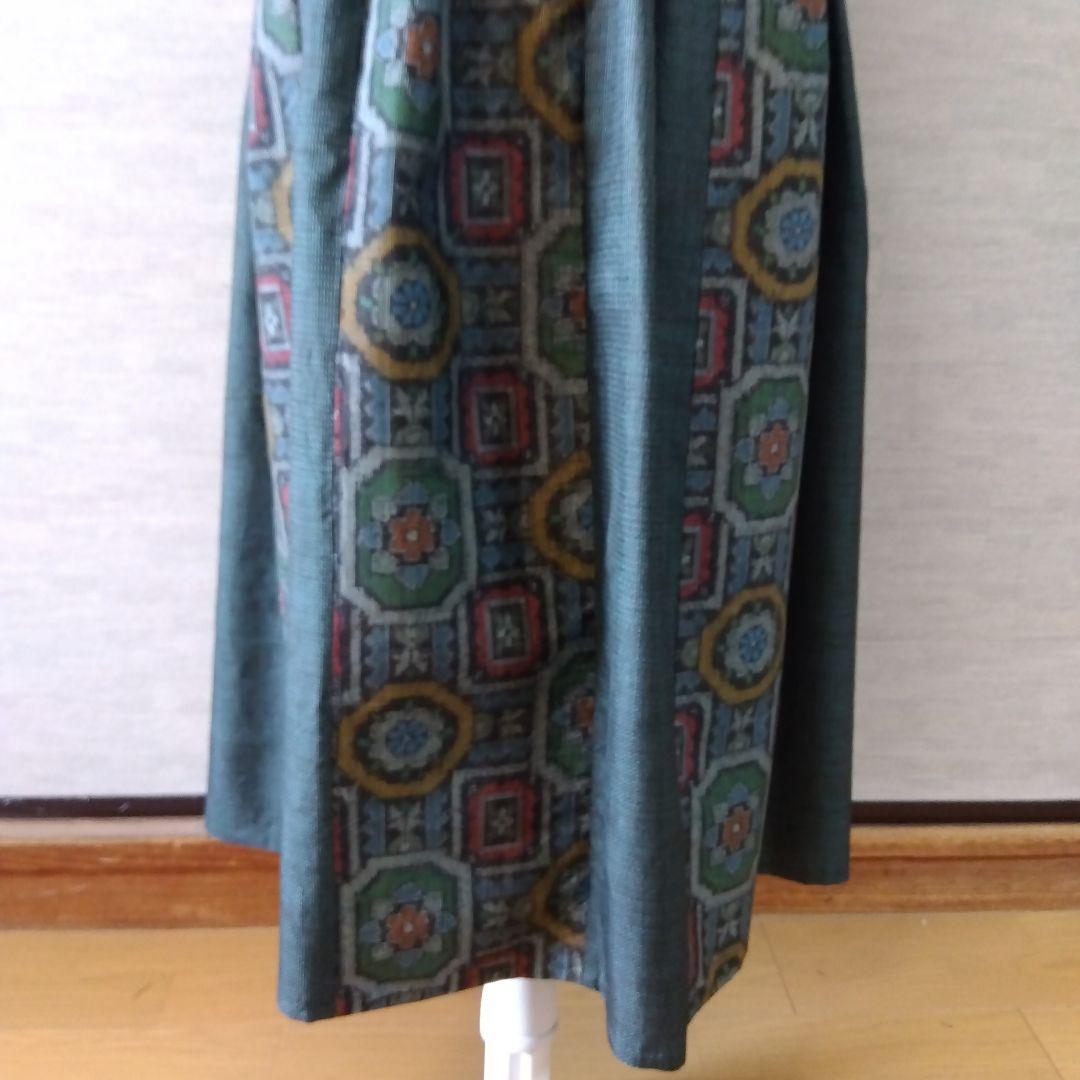 楊貴妃　2026F 021　着物リメイク　2つの緑の大島紬　セットアップ