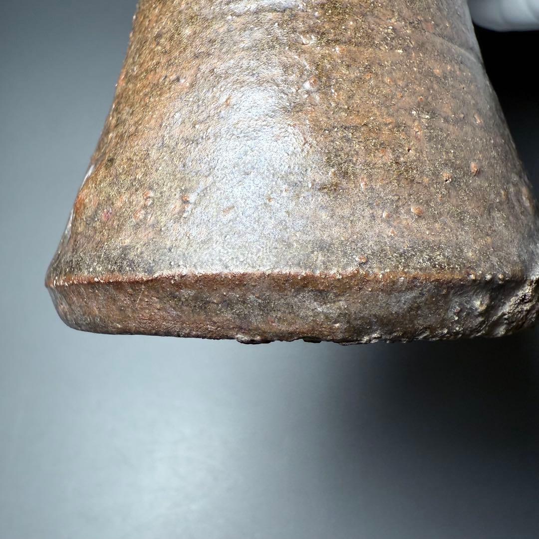 古唐津　花生　共箱　古美術　枯れの美　釉薬の流れ　19cm　蒐集家放出品