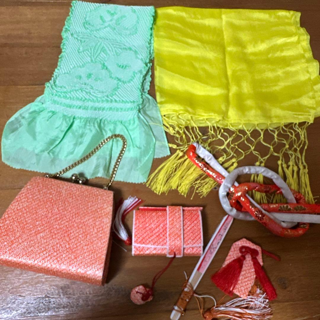 七五三　7歳　着物セット　豪華総絞り風柄　 長襦袢、袋帯、小物セット18ー11