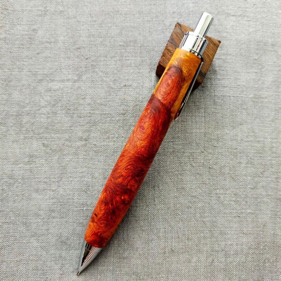 【のりおじじ】　木軸シャープぺン　上杢　本花梨瘤杢紅白　光背杢　0.5mm