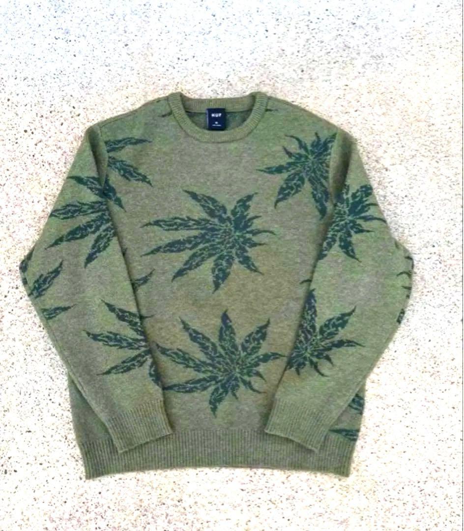 HUF オリーブグリーン マリファナ柄　ニット 即完モデル