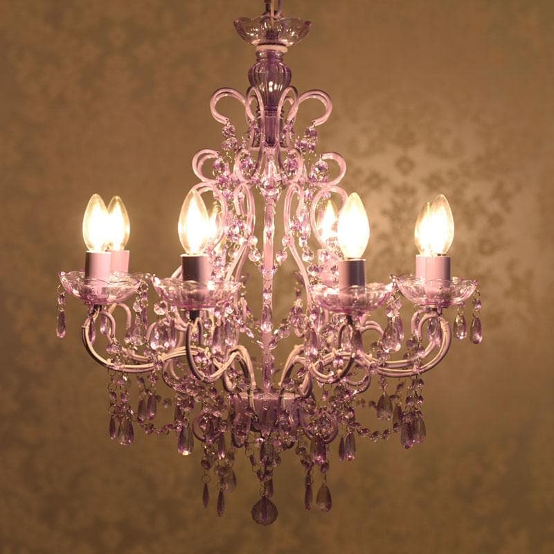 【LED付・簡単取付】8灯パステルパープルシャンデリア