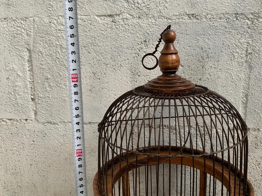 フランス アンティーク　バードケージ 鳥かご 木製 アイアンワイヤー ビンテージ
