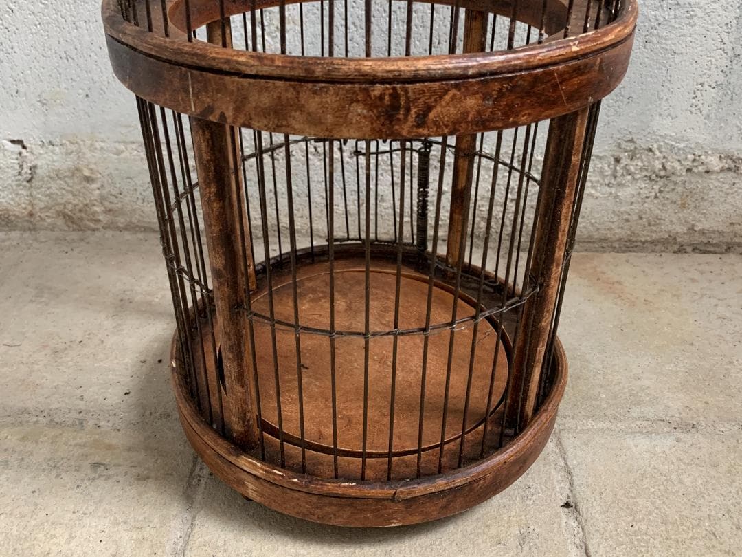 フランス アンティーク　バードケージ 鳥かご 木製 アイアンワイヤー ビンテージ