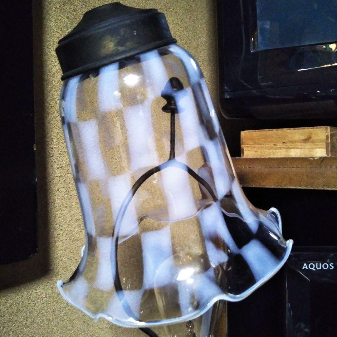 №照明館　大正ロマン　型吹き　腐蝕笠　激レア　アンティーク　ぎやまん