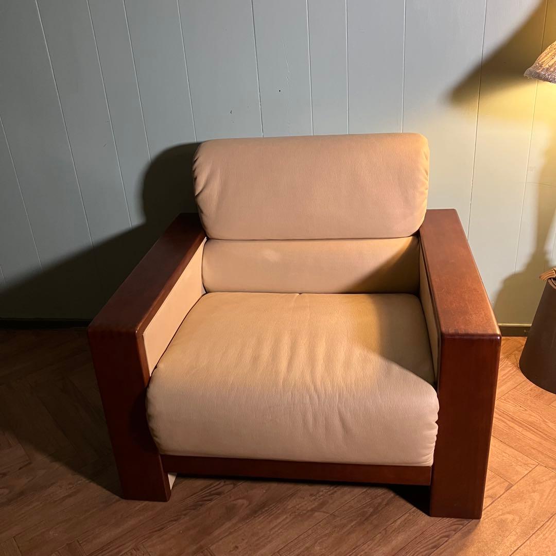 ♦︎maruni ♦︎マルニ 1人掛け　昭和レトロ ソファー 革　木目調　Ａ