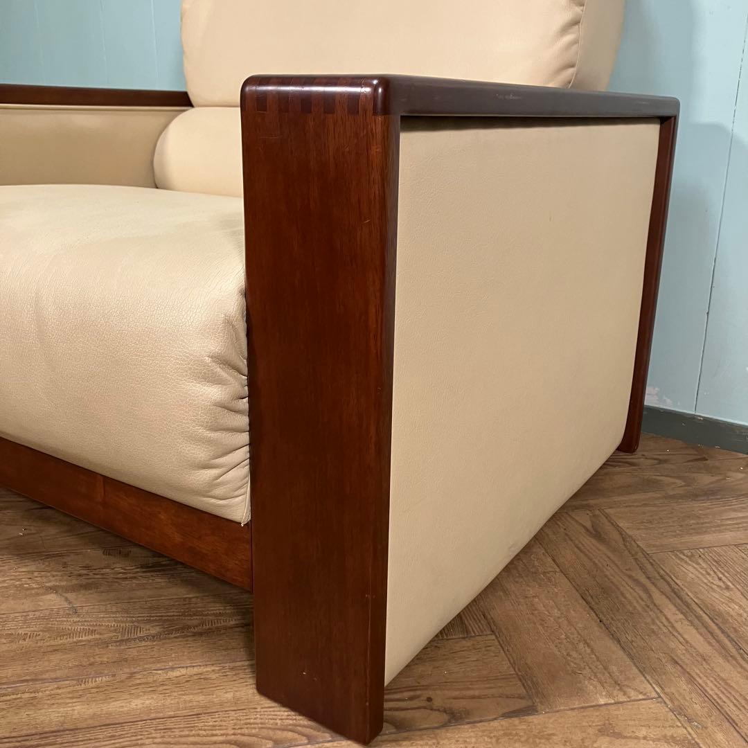 ♦︎maruni ♦︎マルニ 1人掛け　昭和レトロ ソファー 革　木目調　Ａ