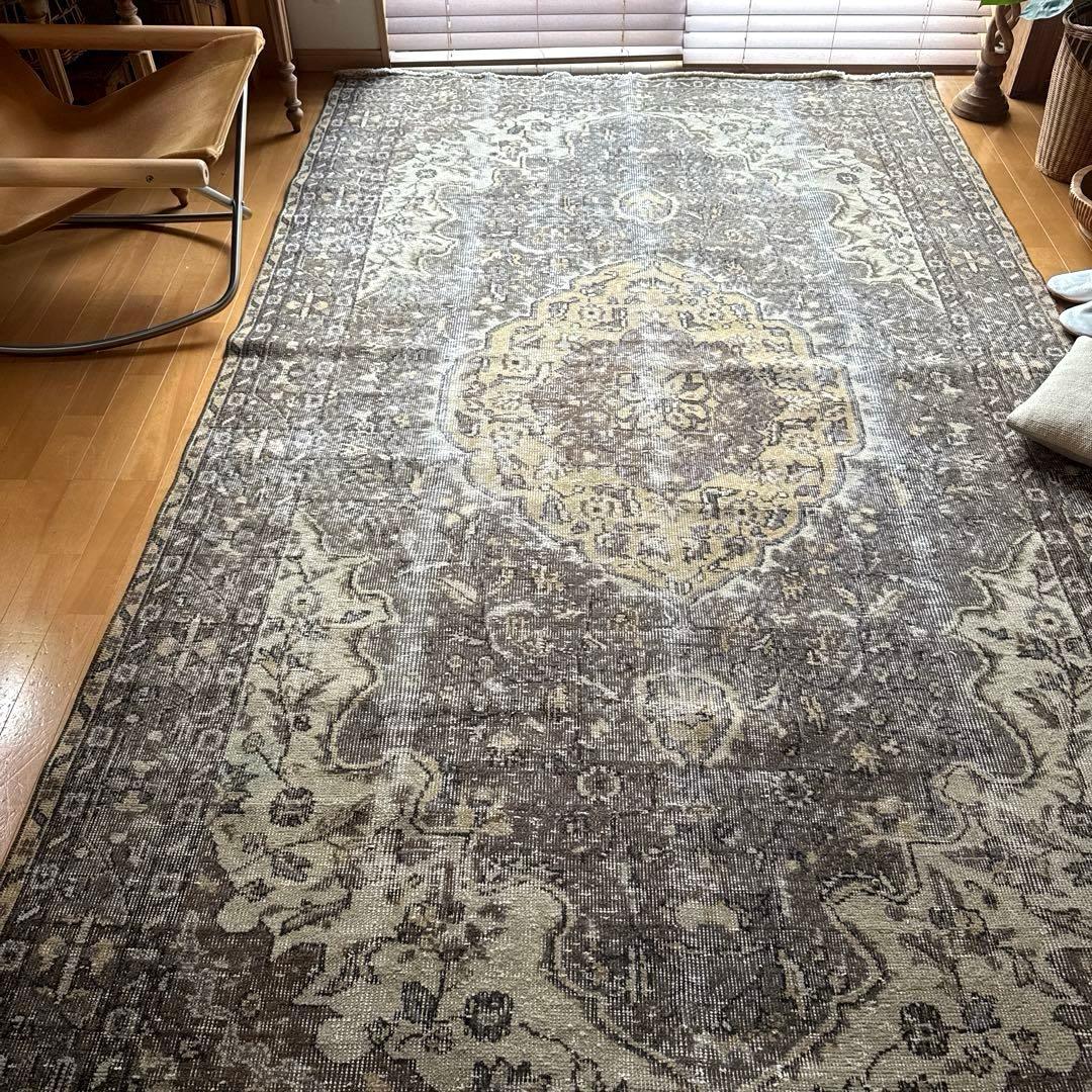 超大判165×286 メダリオン　グレージュ　ボタニカル　トルコヴィンテージラグ