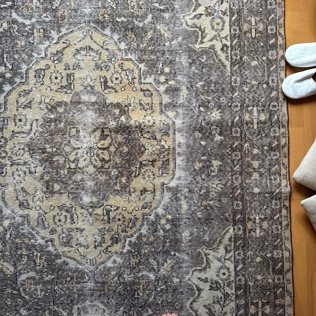 超大判165×286 メダリオン　グレージュ　ボタニカル　トルコヴィンテージラグ