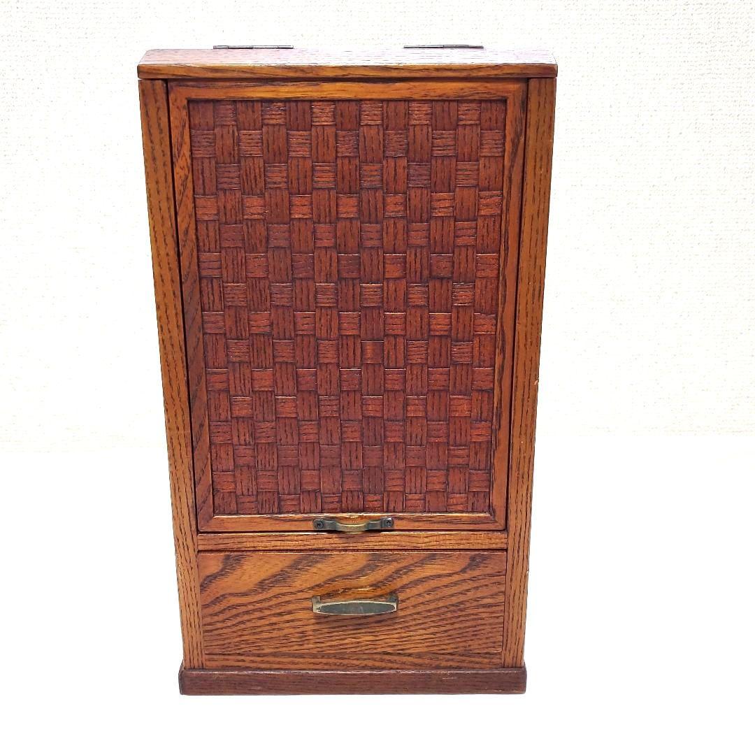 【高級木工】江戸指物 箱鏡台 キハダ材 桑材 網代編み模様 昭和レトロ