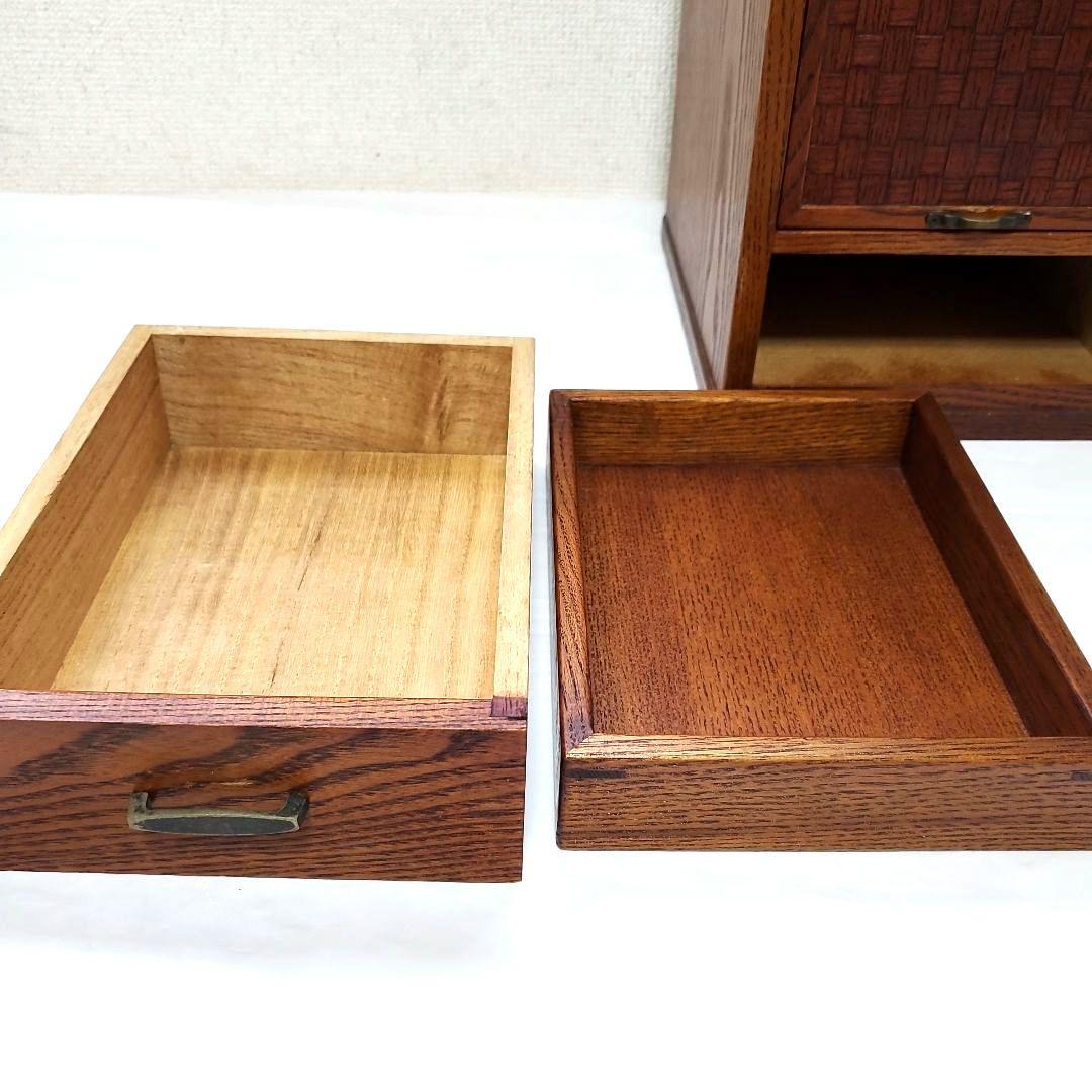 【高級木工】江戸指物 箱鏡台 キハダ材 桑材 網代編み模様 昭和レトロ