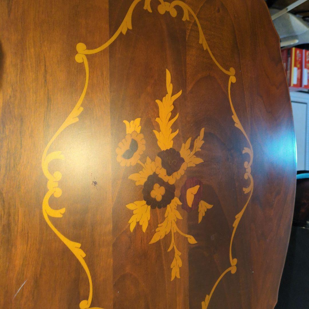 最終お値下げ4月6日15時迄出品 木製サイドテーブル フローラルインレイ