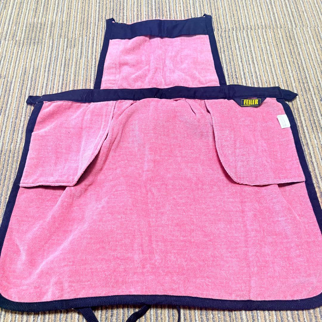美品タグ付き　FEILERフェイラー シェニール織エプロン　ピンク　花柄