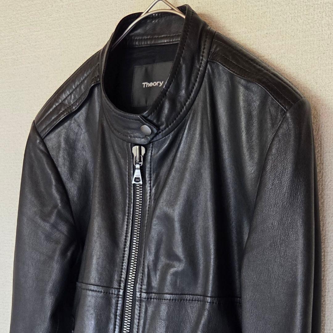 【美品】Theory 現行ロゴ シングル ライダースジャケット 羊革 S 黒